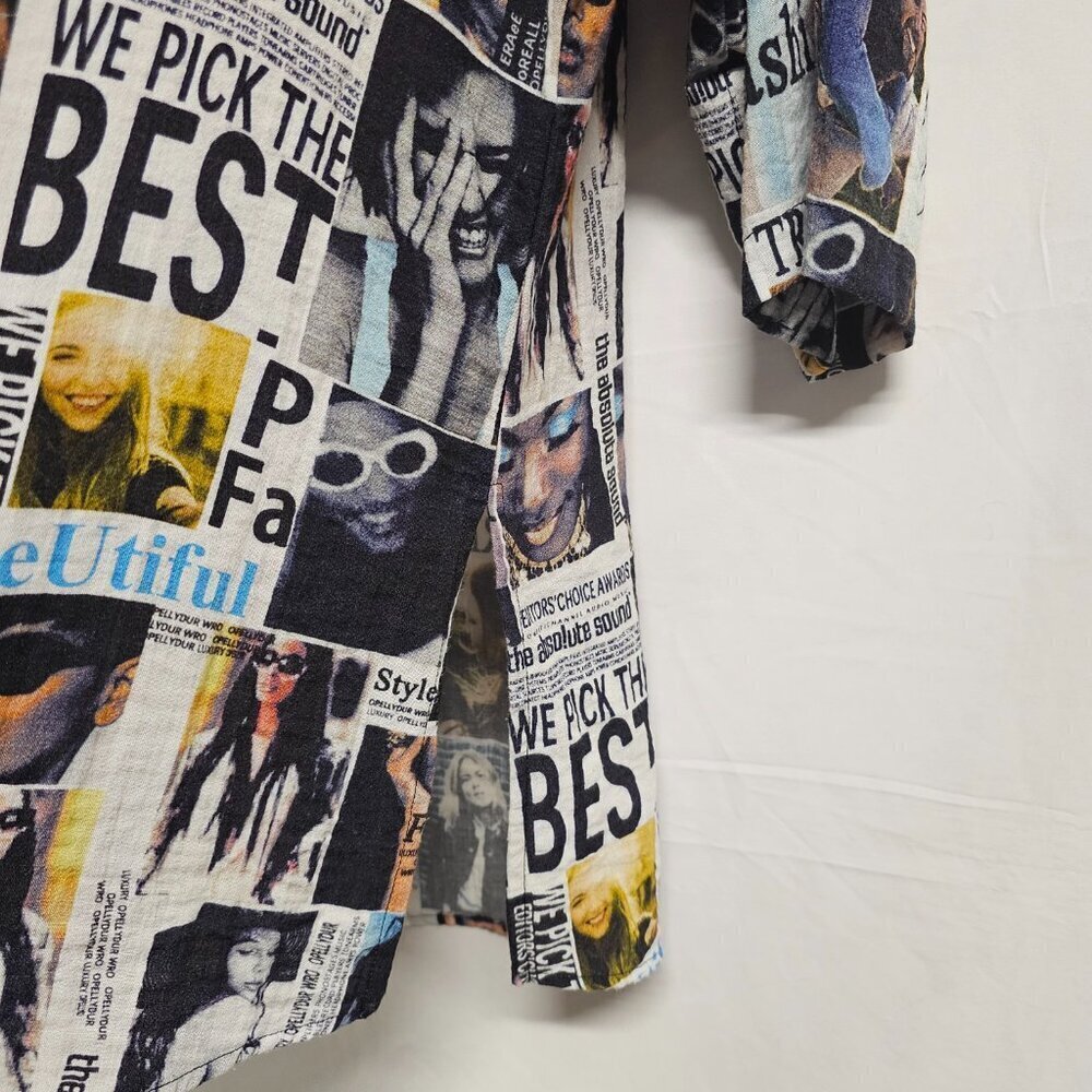 John Mark Women Graphic Button Up Collared Top Blouse Shirt Size L Deep Slits - Picture 9 of 13